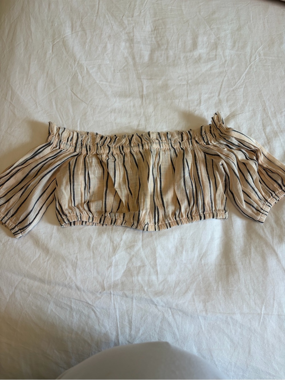 Bec & Bridge Peach and Black Striped Smocked Off-Shoulder Top